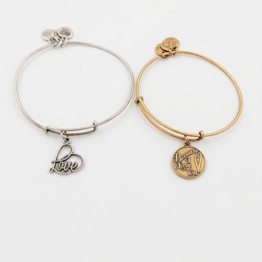 Alex and Ani Gold and Silver 'Love' Charm Bangle Set